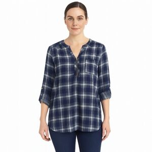 Always Indigo Blue Flannel Quarter Zip Womens Top Size 1X